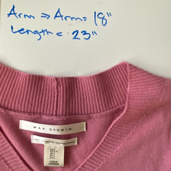 Max Studio Pink Extra Fine Merino Wool V-Neck Short Sleeve Sweater. Sz- L - Picture 13 of 13
